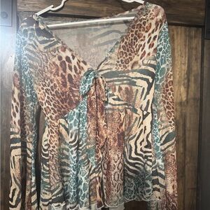 Animal Print V-Neck Women's Top
